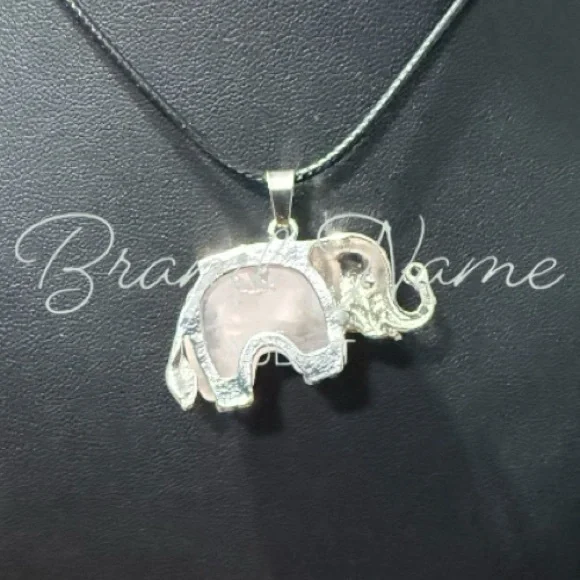 Rose Quartz Silver Toned Elephant Necklace - Picture 4 of 6